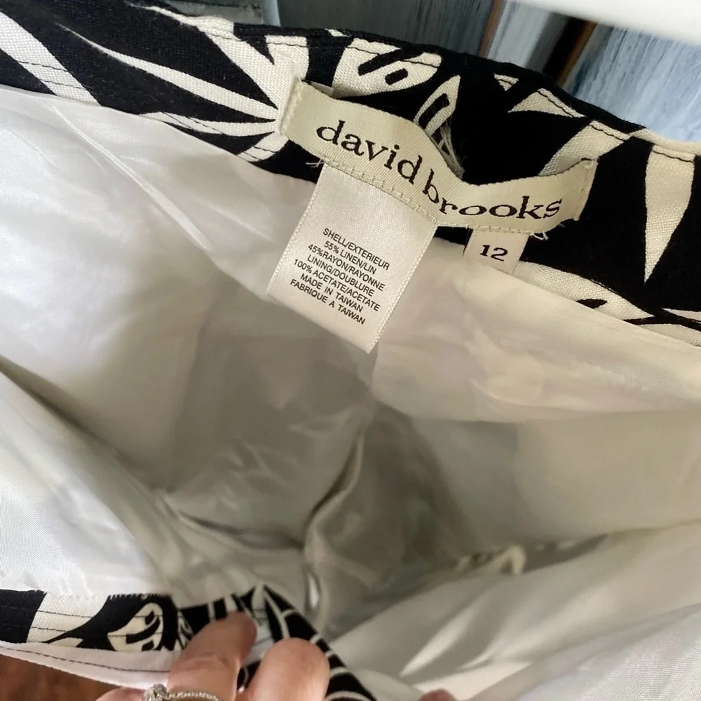 David Brooks Black and Cream Linen Blend Pants - Picture 6 of 11